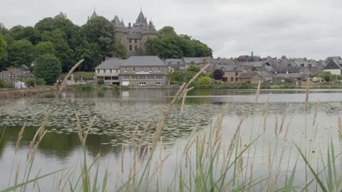 View of Combourg Castle from Lac Tranquille Stock Footage 285423352