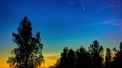 View of a comet in the night sky over Riga, Latvia. Stock Footage 341454471