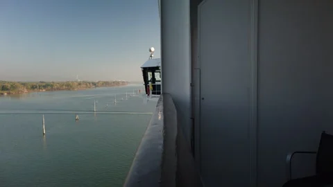 View of the command bridge of a cruise ship entering the Venice lagoon Stock Footage 251145436