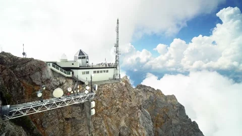 View on Communication Tower on the top of the Mountain Peak of Bavarian Alps Stock Footage 122468600