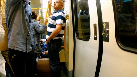 View on commuters on a subway in Madrid Stock Footage 89216678