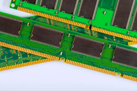 View of computer memory modules showcasing intricate circuitry design components Stock Photos