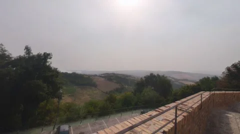 View of the Conca Valley hills from the historic walls Stock Footage 344254450