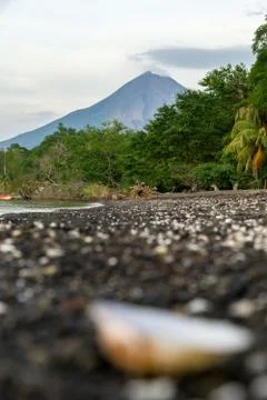 View of the Concepcion Volcano with blurred foreground in the Ometepe Island Stock Photos