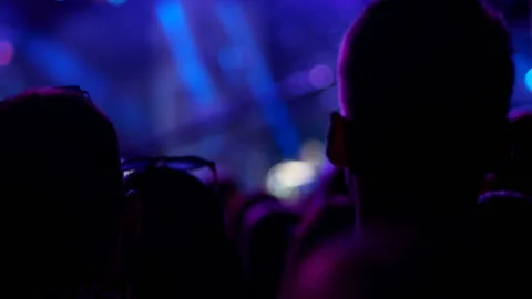View of  concert stage from dance floor. sharpness in the foreground. Stock Footage 104260082