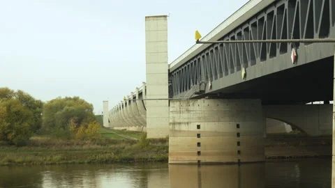 View of the concrete pillars of a trough bridge Stock Footage 219896045