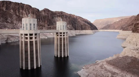 A View of Concrete Structures at Hoover Dam on Colorado River Stock Footage 35629267