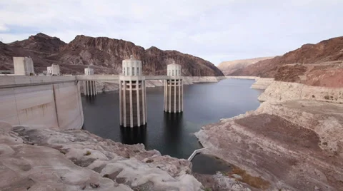 A View of Concrete Structures at Hoover Dam on Colorado River Stock Footage 35629313