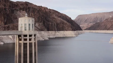 A View of Concrete Structures at Hoover Dam on Colorado River Stock Footage 35630150