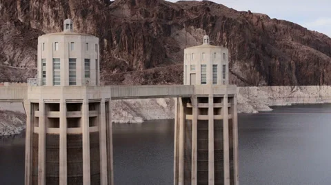 A View of Concrete Structures at Hoover Dam on Colorado River Stock Footage 35630188