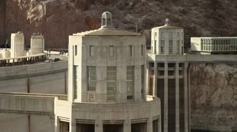 A View of Concrete Structures at Hoover Dam on Colorado River Stock Footage 35631207