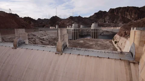 A View of Concrete Structures at Hoover Dam on Colorado River Stock Footage 35631291