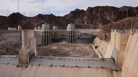 A View of Concrete Structures at Hoover Dam on Colorado River Stock Footage 35631487
