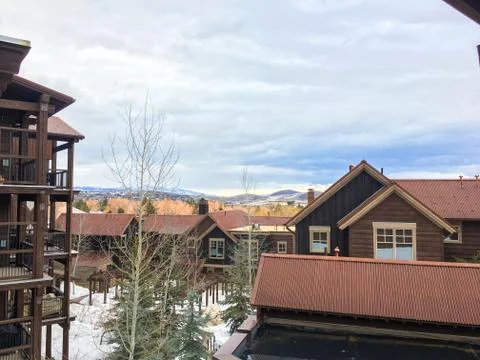 View From Condo With Snow Mountain Backdrop Stock Photos