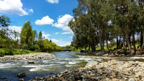View at confluence of two mountain rivers Stock Photos