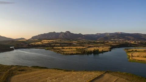 View of the confluence of two rivers from above with the drone Stock Photos