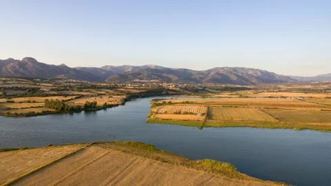 View of the confluence of two rivers from above with the drone Stock Photos