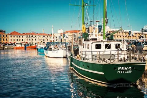 View Constitution Dock and CBD area in Hobart, Tasmania, Australia Stock Photos