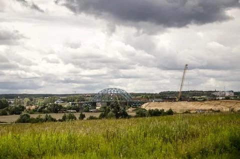  View of the construction of the bridge over the river Moscow. Stock Photos
