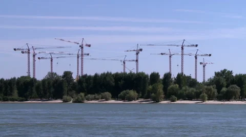 View of construction cranes in park Video stock 56695556