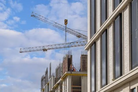 View of the construction of a modern building Stock Photos
