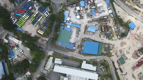 View construction site and parking bus in Kuala Lumpur during MCO Stock Footage 148497133