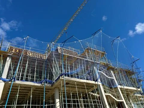View of the construction site of an apartment building. Stock Photos