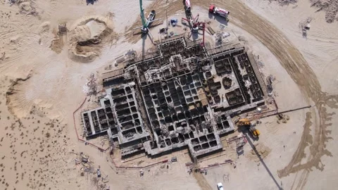 A view of the construction site of the BAPS Hindu Mandir during its initial Stock Footage 333206969