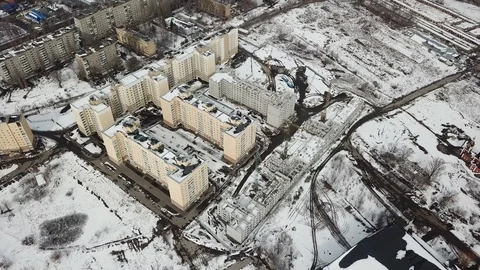 View of the construction site from a drone flying in an arc Stock Footage 128829120