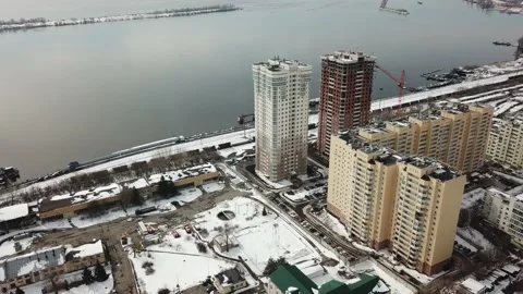 View of the construction site from a drone flying in an arc Stock Footage 136650829