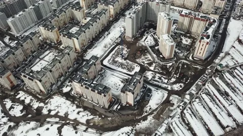 View of the construction site from a drone flying in an arc Stock Footage 136651003
