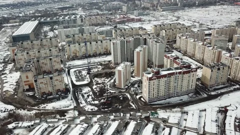 View of the construction site from a drone flying in an arc Stock Footage 136651129