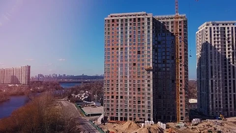 A view of a construction site from a flying drone Stock Footage 126179349