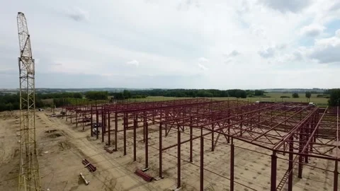 View of the construction site of a large factory Stock Footage 263792388