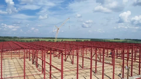 View of the construction site of a large factory Vídeos de archivo 263869755