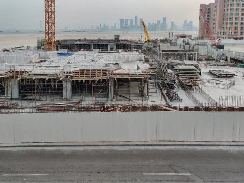 View of a Construction site with modern tools and cranes - new building site Stock Photos