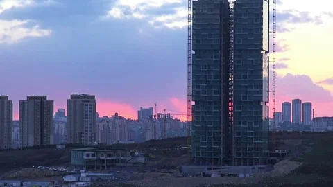 View at the construction site at sunset Video stock 72629014