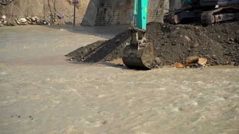 View of construction site under flood water in India Stock Footage 321042120
