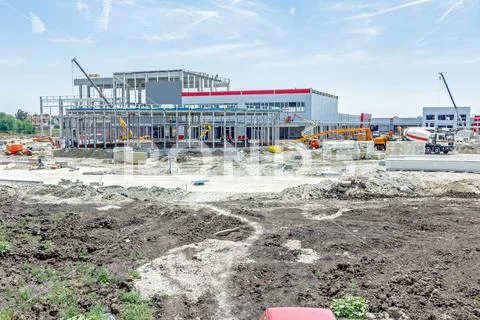 View on construction site, unfinished modern edifice Stock Photos