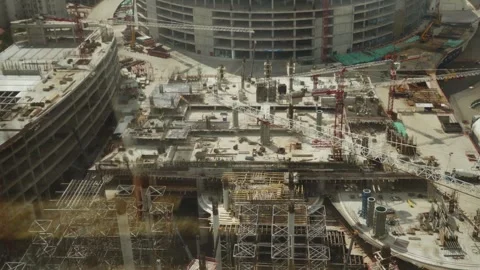 A view of the construction site from the window of a neighboring building Stock Footage 258945457