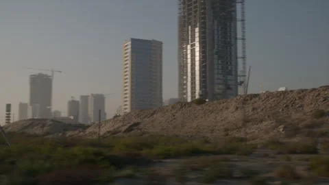 View of construction work in Dubai, filmed from a car Stock Footage 289204526