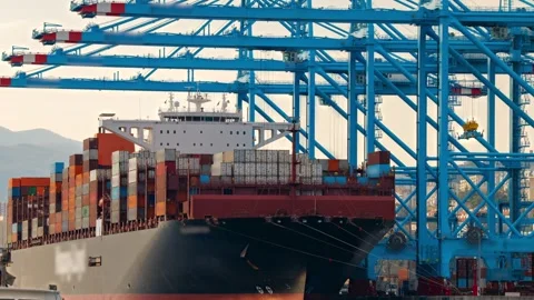 View of container ship at Adriatic Gate Container Terminal, Croatia. Stock Footage 339917091