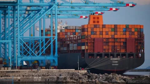 View of container ship at Adriatic Gate Container Terminal, Croatia. Stock Footage 339917155