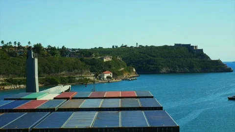 View from the container ship during leaving Santiago de Cuba bay Stock Footage 158697398