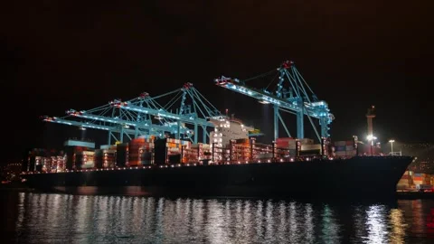 View of a container ship at the port of Rijeka, Croatia. Stock Footage 339917017