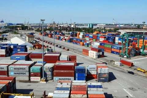 View of container terminal Stock Photos