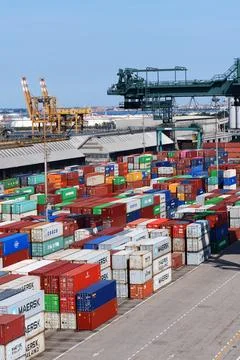 View of container terminal Stock Photos