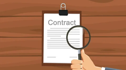 View contract document under magnifying glass cartoon animation loop Stock-Footage 92585671