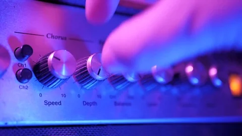 View of the control panel on a guitar amplifier. Tumblers, knobs and buttons 스톡 동영상 82919235