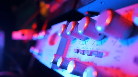 View of the control panel on a guitar amplifier. Tumblers, knobs and buttons 스톡 동영상 92736995